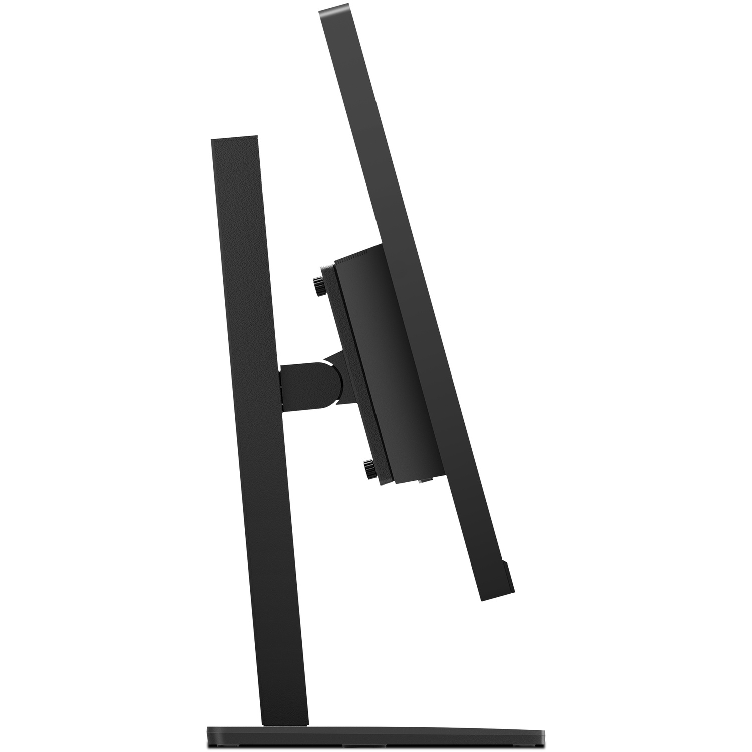 A black computer monitor, viewed from the side, on a white background. The screen is angled upwards.