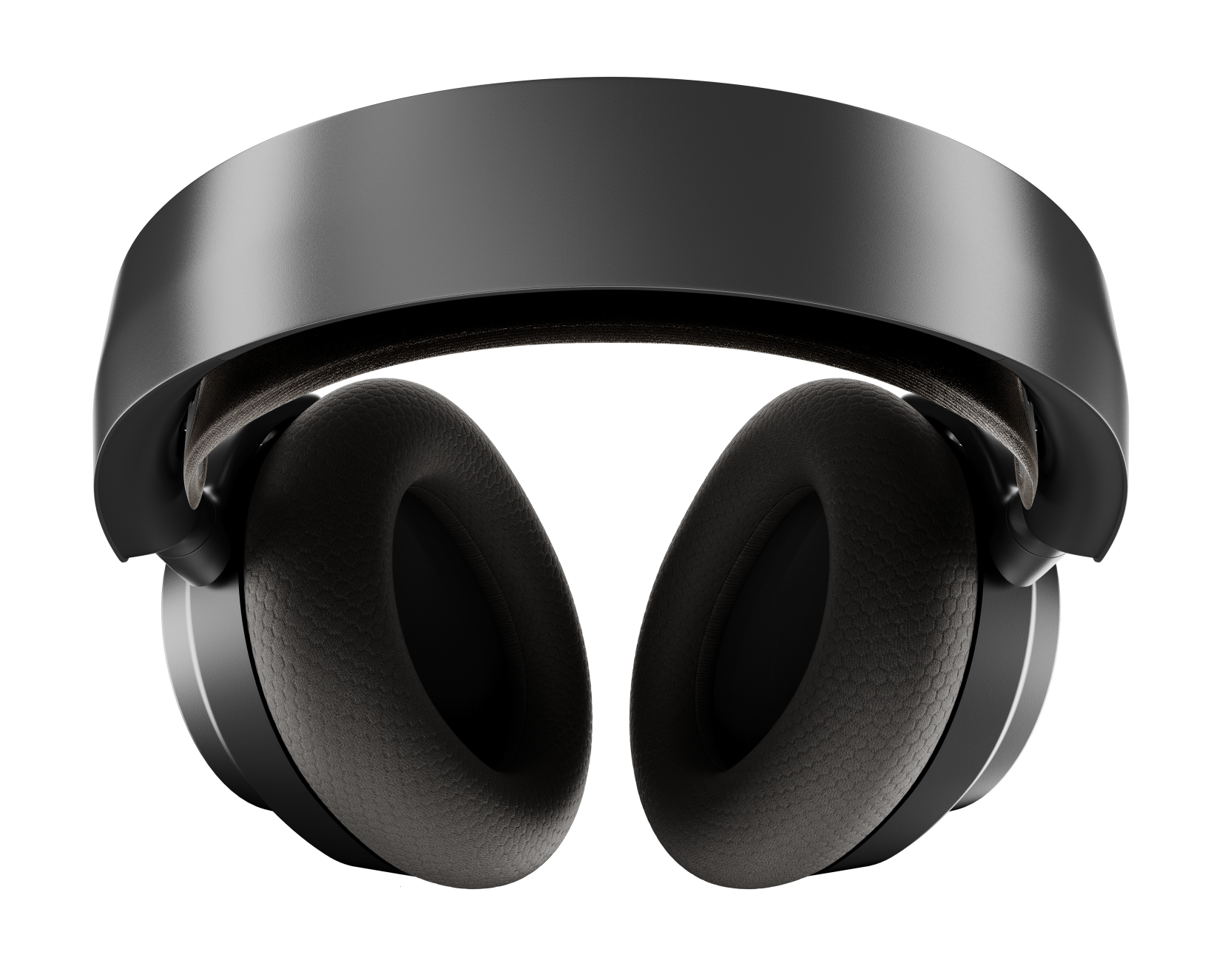Para czarnych słuchawek jest wyśrodkowana na czarnym tle. Nauszniki są duże i owalne.