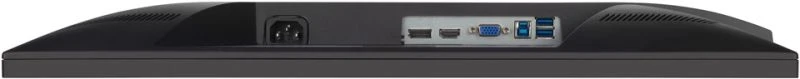Egy fekete monitor hátulja. Van rajta egy tápcsatlakozó, HDMI, VGA és USB portok.