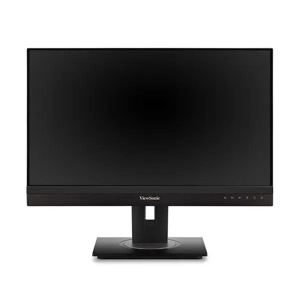 Egy fekete ViewSonic számítógép monitor széles képernyővel, fekete állvánnyal és a ViewSonic logóval.