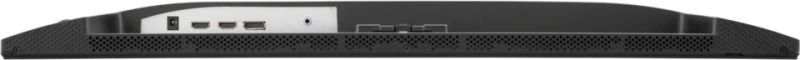 Egy fekete monitor hátulja látható, különböző portokkal és gombokkal, beleértve a HDMI és a tápbemeneteket.