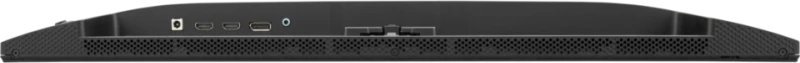Fekete monitor hátulja, különböző portokkal: tápellátás, HDMI, USB és audio. Alul szellőzőnyílás.