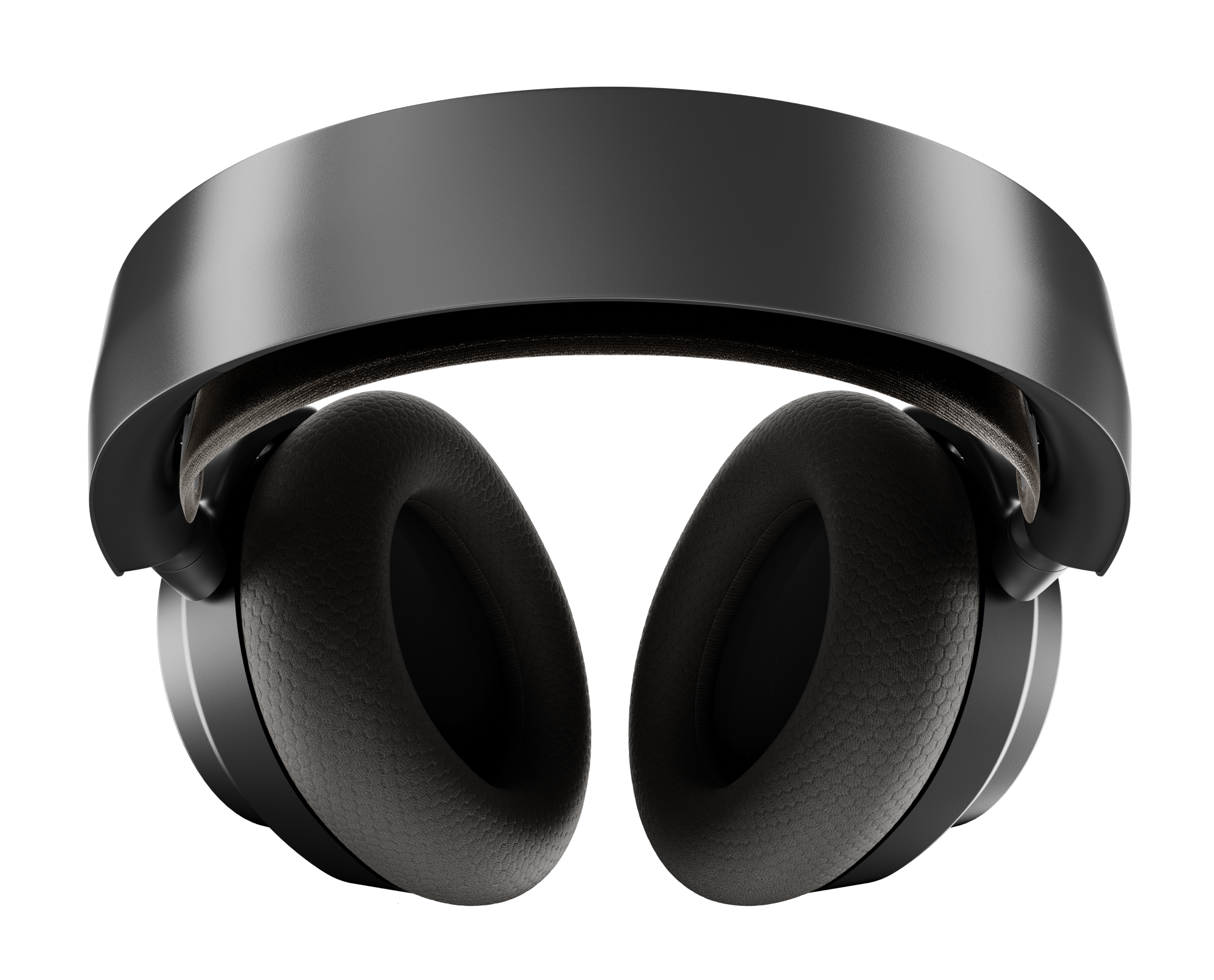 Para nowoczesnych, czarnych słuchawek z dużymi, owalnymi nausznicami i pałąkiem, na czarnym tle.