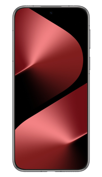 Ekran smartfona wyświetla ciemny gradient czerwieni i czerni. Telefon ma srebrną ramkę i aparat u góry.