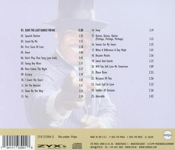 CD-Cover mit einem Mann mit Hut und einer Liste von Titeln mit Spieldauern. Unten ist das ZYX Music-Logo.
