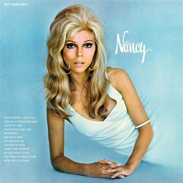 Albumcover: Blondine in weißem Kleid, blauer Hintergrund. Titel: Nancy. Songtitel sind links aufgelistet.