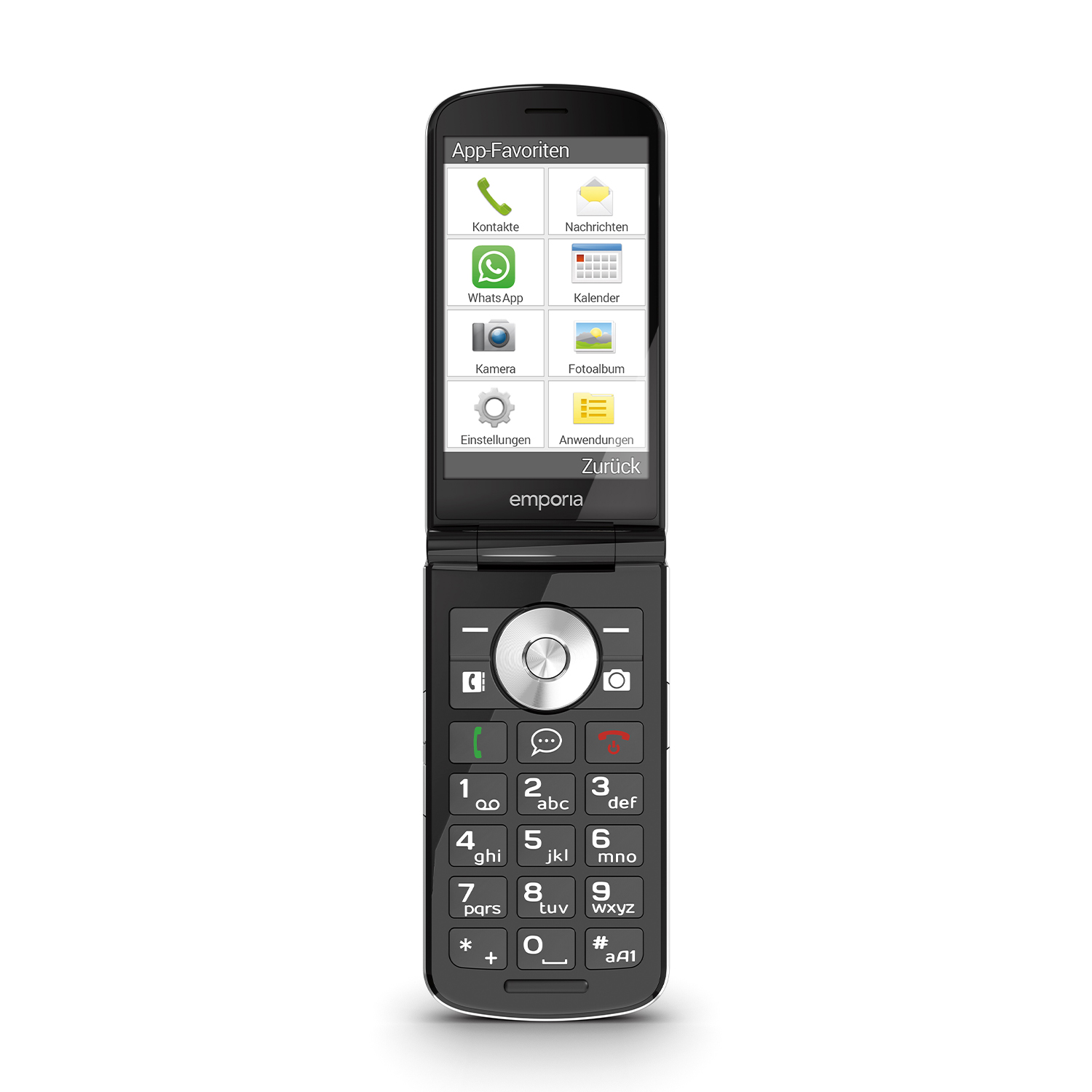 Cellulare Emporia Touchsmart 3 Nero, per anziani, tasto Sos, a conchiglia