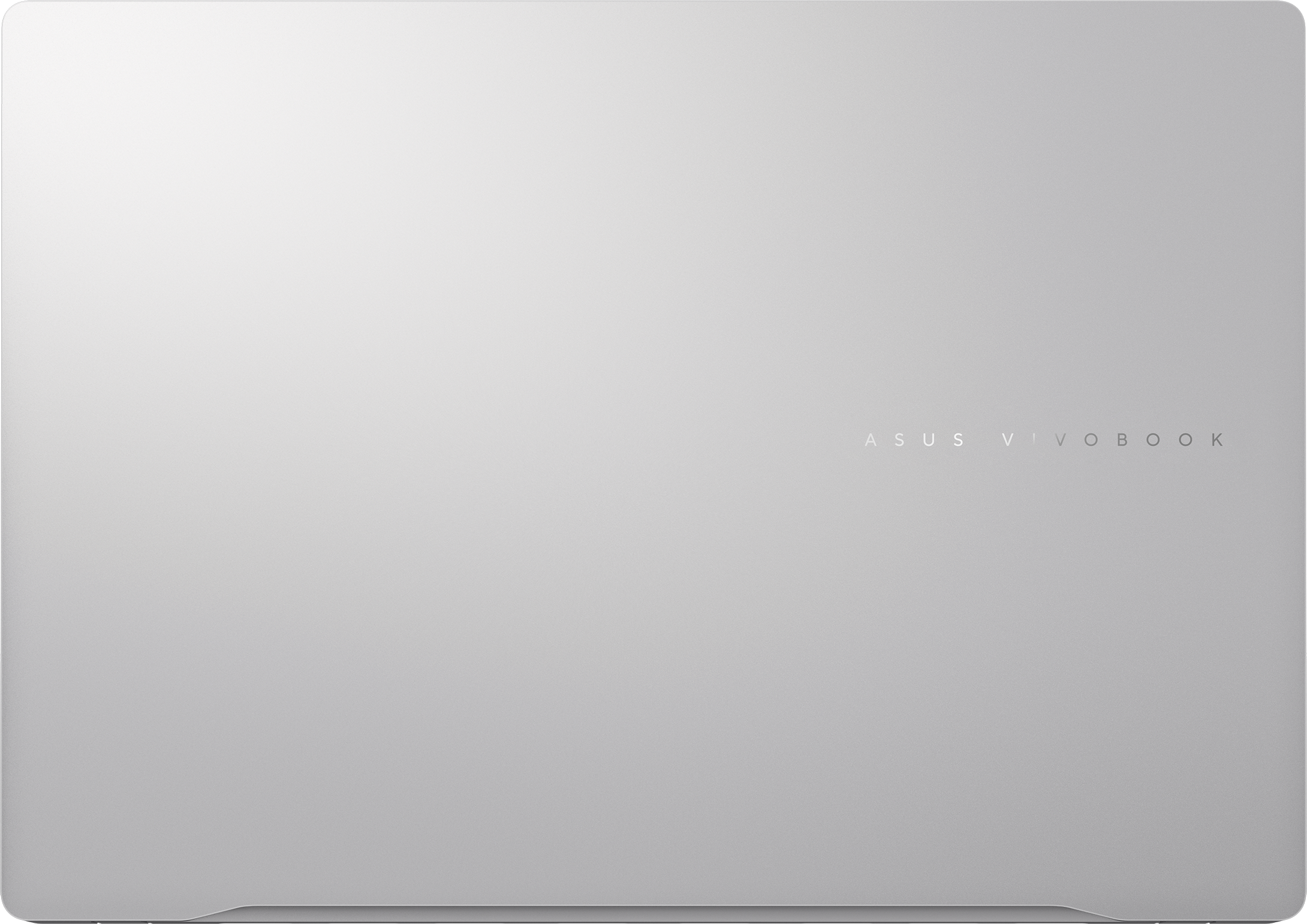 Ezüst laptop fedél lekerekített sarkokkal. Az ASUS Vivobook logója középen, jobbra.