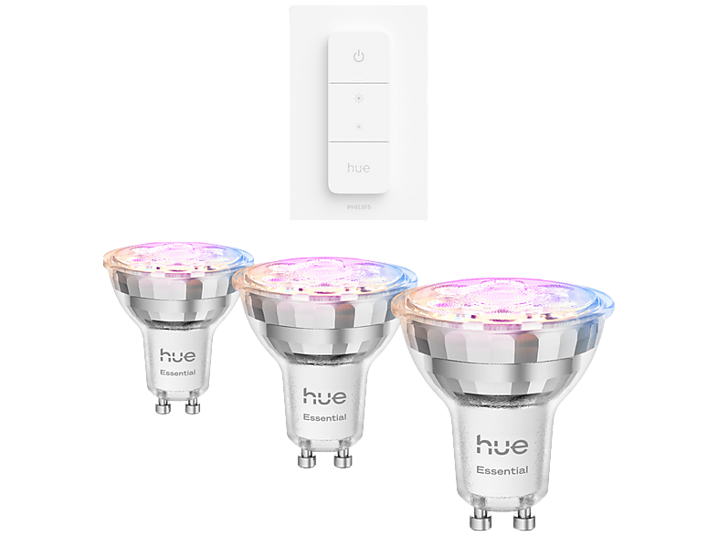 Philips Hue Bundle Essential Slimme Led Gu10 Spotlight Wit En Gekleurd Licht - 3-stuks + Dimmer Switch Draadloze Schakelaar