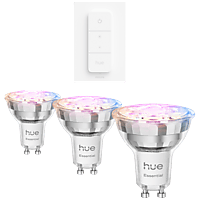 MediaMarkt PHILIPS HUE Essential Slimme LED GU10 Spotlight 3-pack + dimmer switch - draadloze schakelaar aanbieding