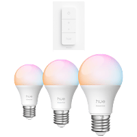 MediaMarkt PHILIPS HUE Essential Slimme E27-fitting lamp 3-pack + dimmer switch - draadloze schakelaar aanbieding
