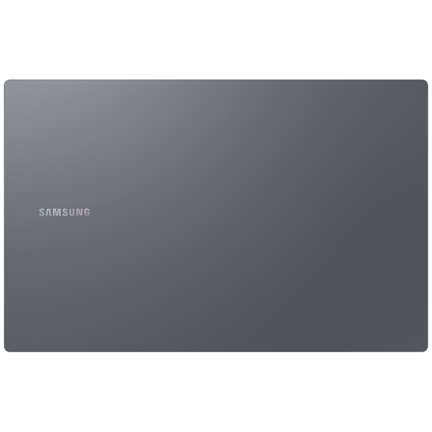 A gray laptop with rounded corners. The Samsung logo is visible on the top left.