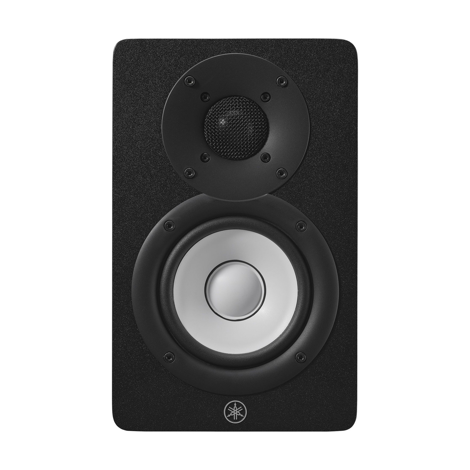Un altoparlante nero con due elementi circolari, un tweeter e un woofer. Un logo Yamaha argentato è in basso a destra.