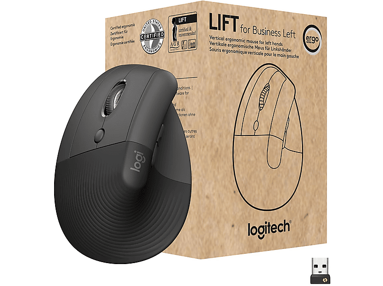 LOGITECH Lift for Business Vertikale Maus, Kabellos, 4000 dpi, Graphite