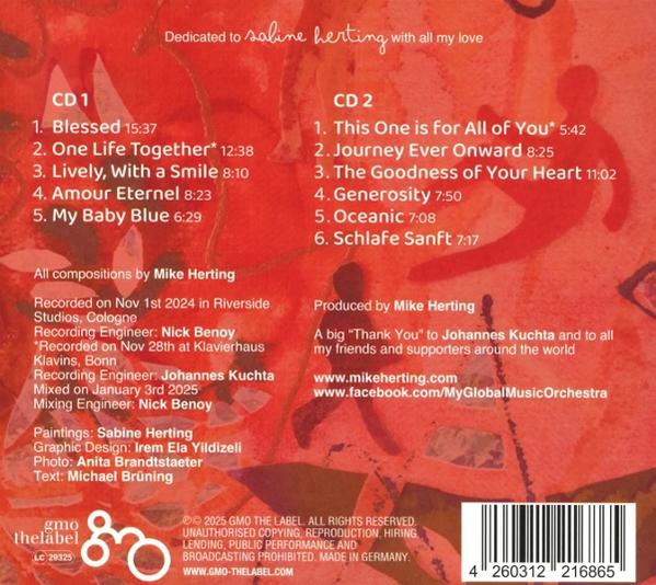 CD-Cover. Roter Hintergrund mit Titellisten für zwei CDs. Namen und Dauern sind sichtbar. Enthält Text und einen Barcode.