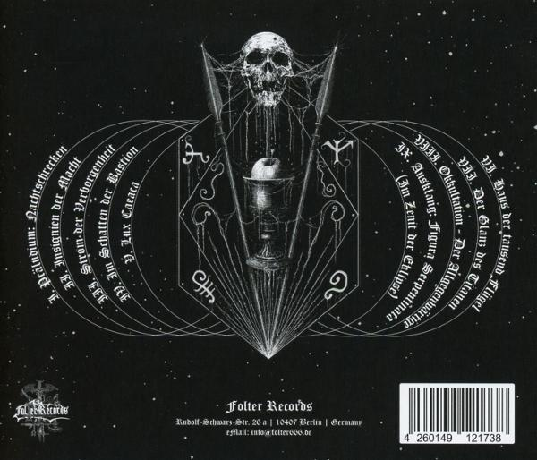 Schwarzes CD-Cover mit Totenkopf, Apfel im Kelch, Text auf Deutsch. Sterne im Hintergrund. Folter Records Logo.