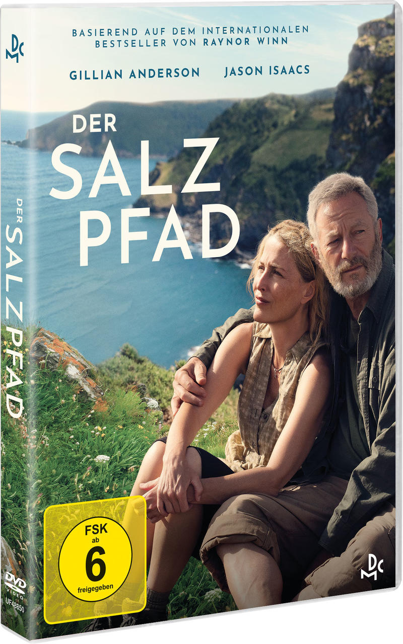 DVD-Cover mit Gillian Anderson und Jason Isaacs auf einem Küstenpfad. Deutscher Titel: Der Salz Pfad. FSK 6-Rating.