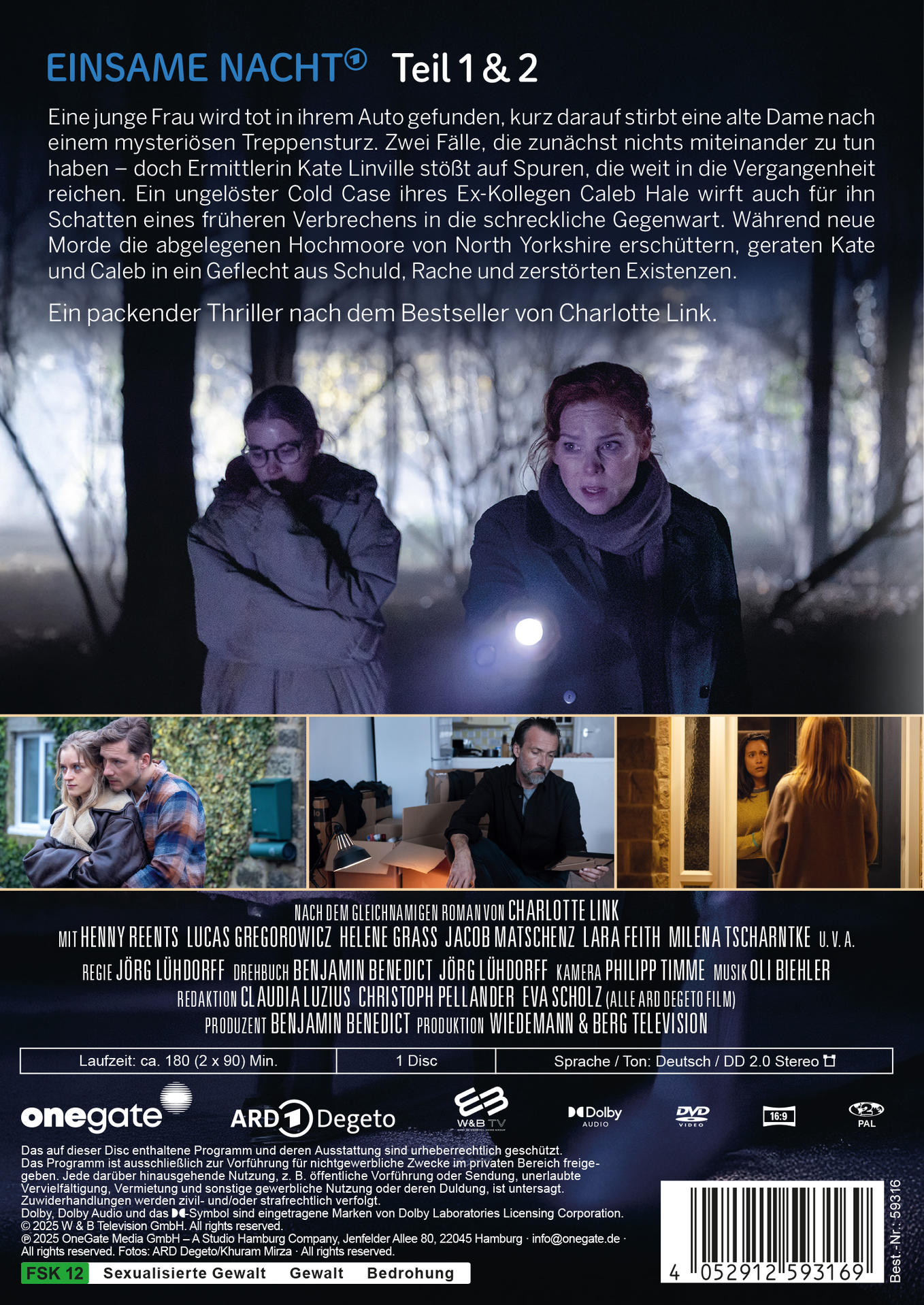 Zwei Frauen im Wald, eine mit Taschenlampe. Filmplakat mit Text.