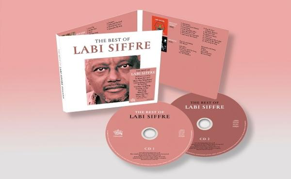 Albumcover und CDs von 'The Best of Labi Siffre'. Zeigt Siffres Porträt, Titellisten und CDs in Rosa.