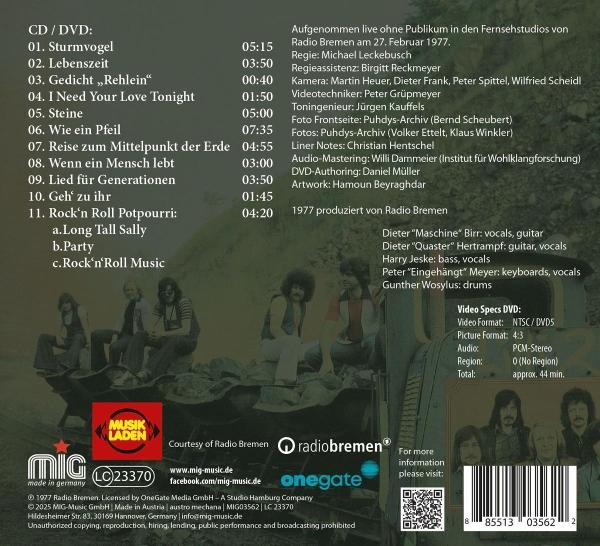 CD-Cover mit Titelliste, Bandfoto und Credits. Mit Bandmitgliedern, Aufnahmedetails und Logos.
