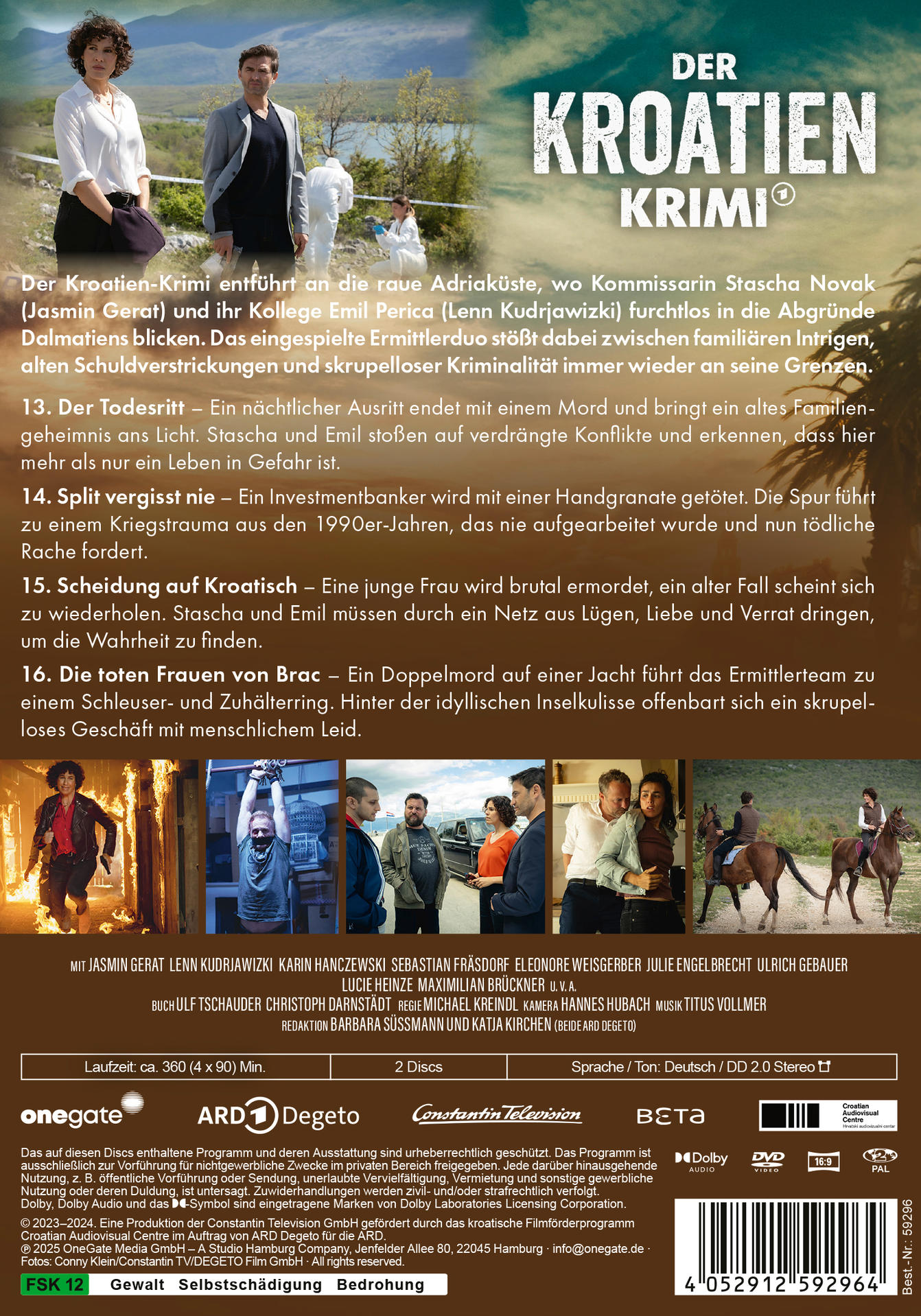 DVD-Cover von 'Der Kroatien-Krimi'. Mit Schauspielern, Titel und Textbeschreibungen vor verschwommenem Küstenhintergrund.