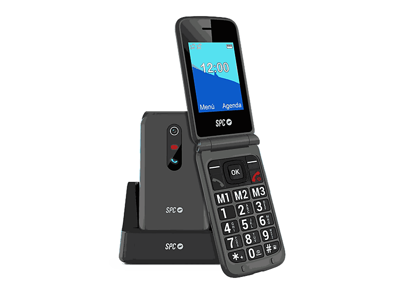 Móvil - SPC Stella 3, 4G, Para mayores, Teclas grandes, Botón SOS, Compatible audífonos, Volumen 103dB, Radio FM, Linterna, Base de carga, Negro