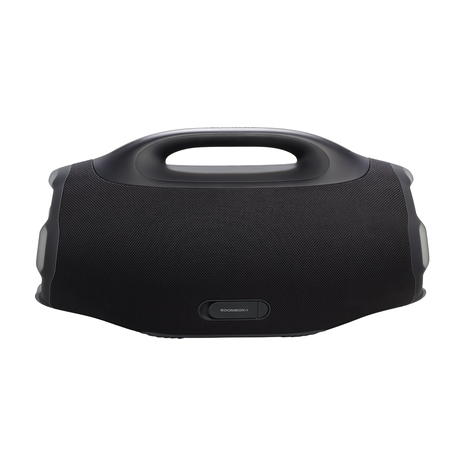Un altavoz Boombox 4 negro con asa. El altavoz tiene una parte frontal de malla y la palabra 'BOOMBOX4' es visible.