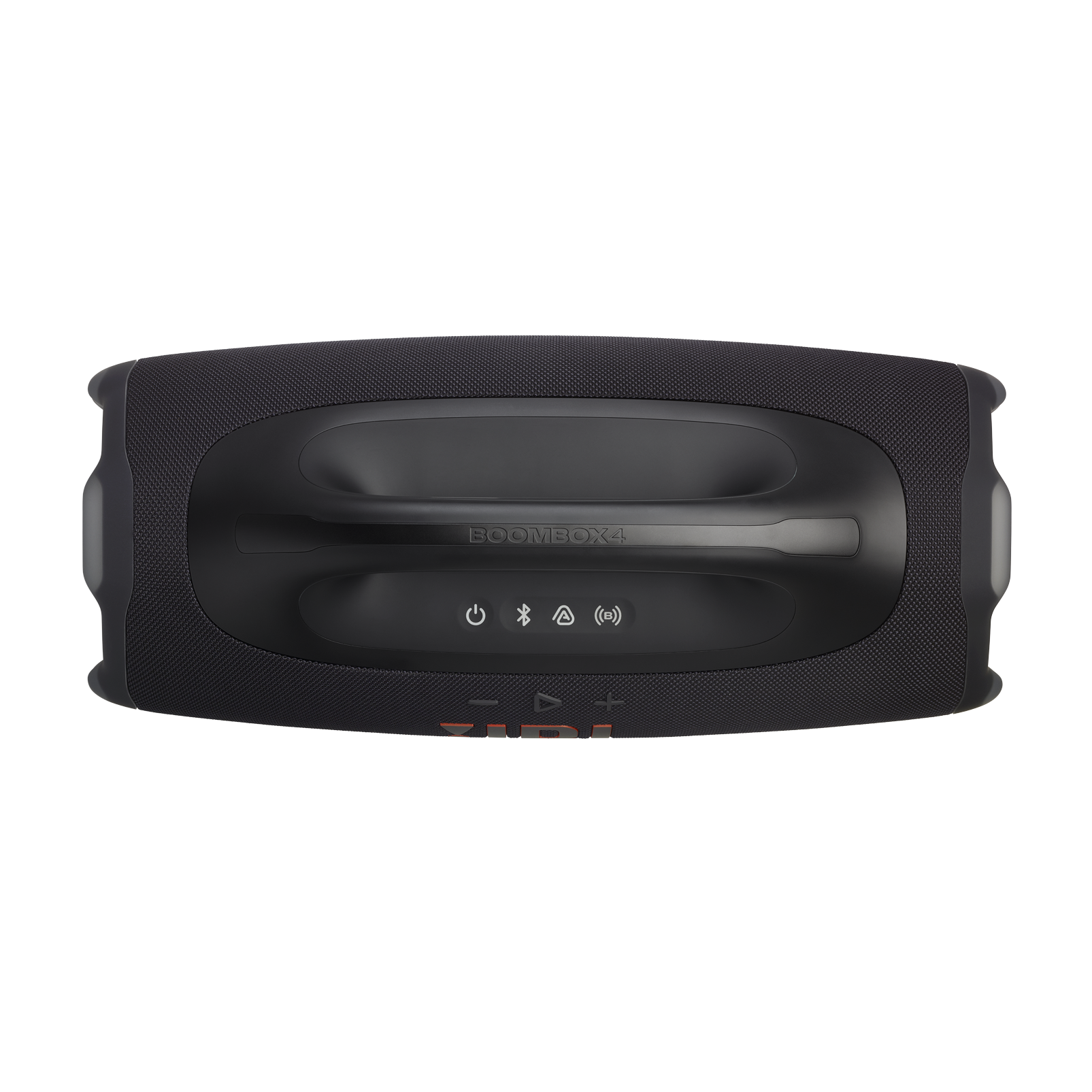 Altavoz JBL Boombox 4 negro. Vista superior muestra asa, botones de control y la palabra Boombox4.