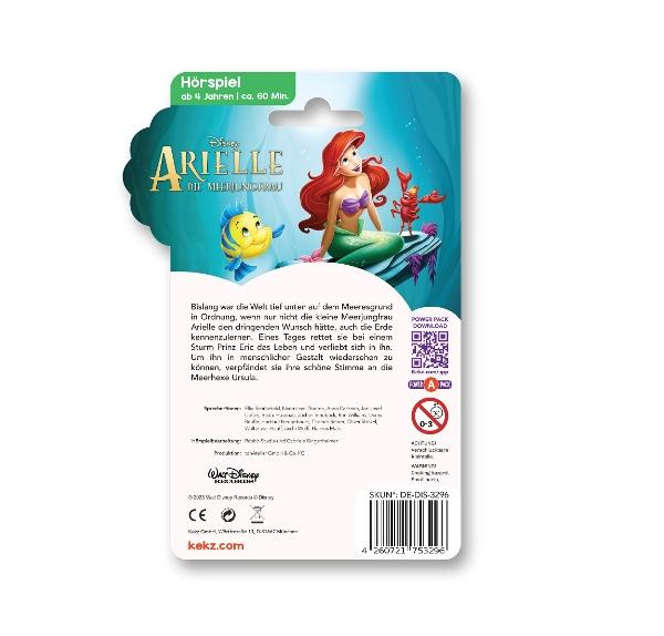 Ariel, Fabius und Sebastian auf einem Disney-Produkt. Arielle, die Meerjungfrau, ist das Hauptthema. Eine Zeichentrickszene wird gezeigt.