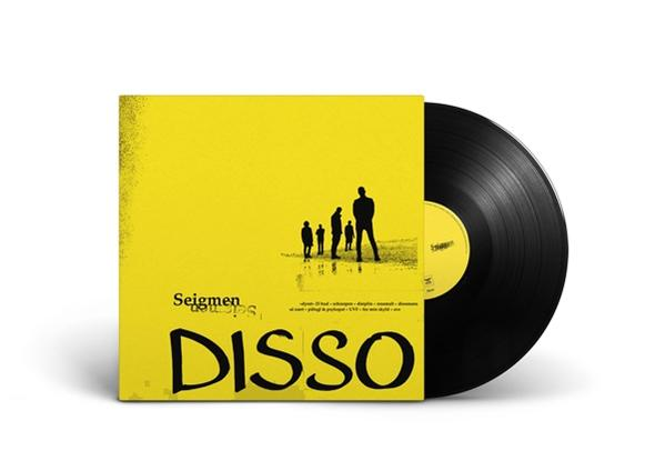 Albumcover mit gelbem Hintergrund, schwarze Schallplatte und Silhouetten von Personen. Das Wort 'DISSO' ist auf dem Cover geschrieben.
