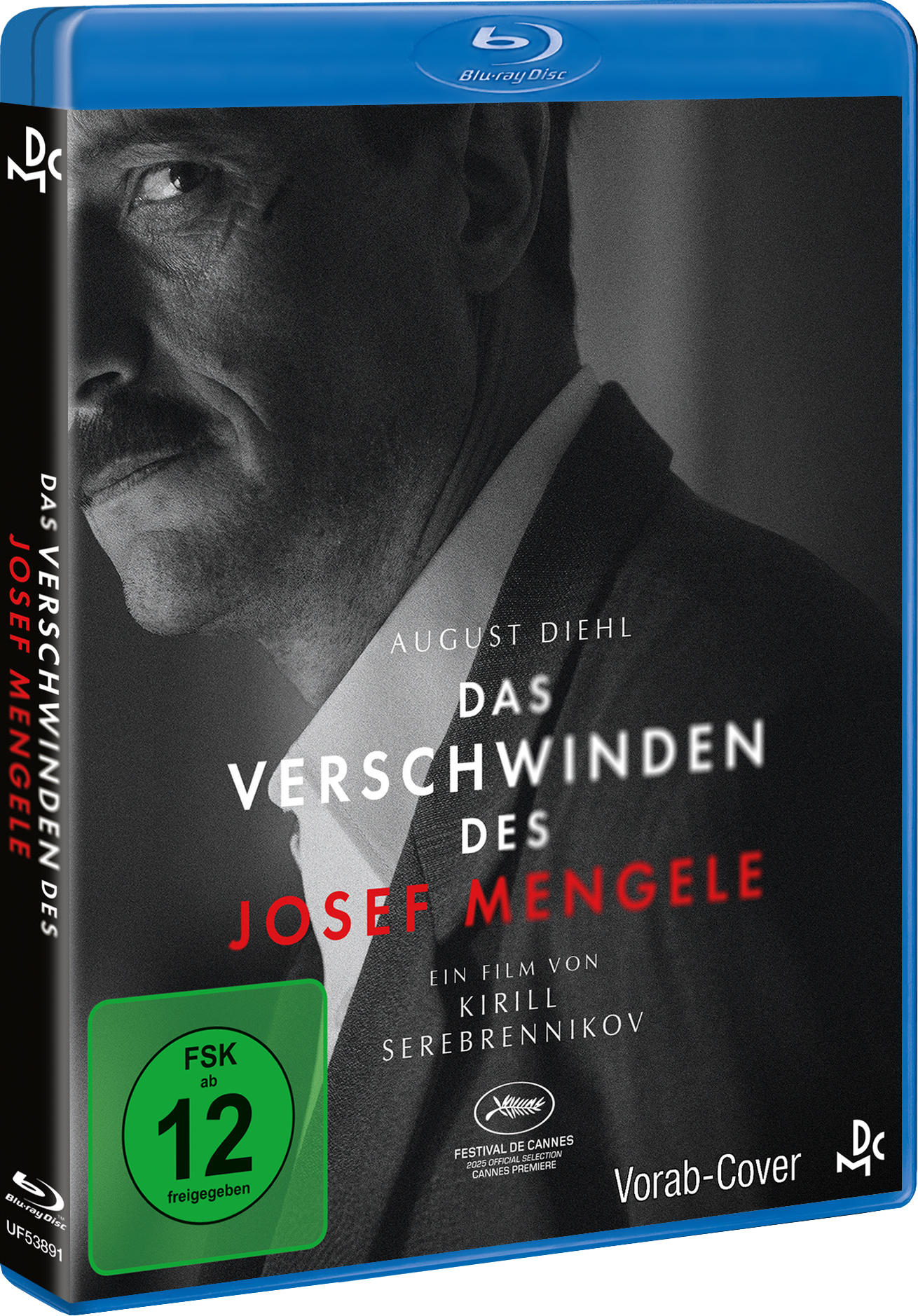 Blu-ray-Cover für 'Das Verschwinden des Josef Mengele' mit einem Männergesicht, Titeltext und einem grünen FSK 12-Aufkleber.