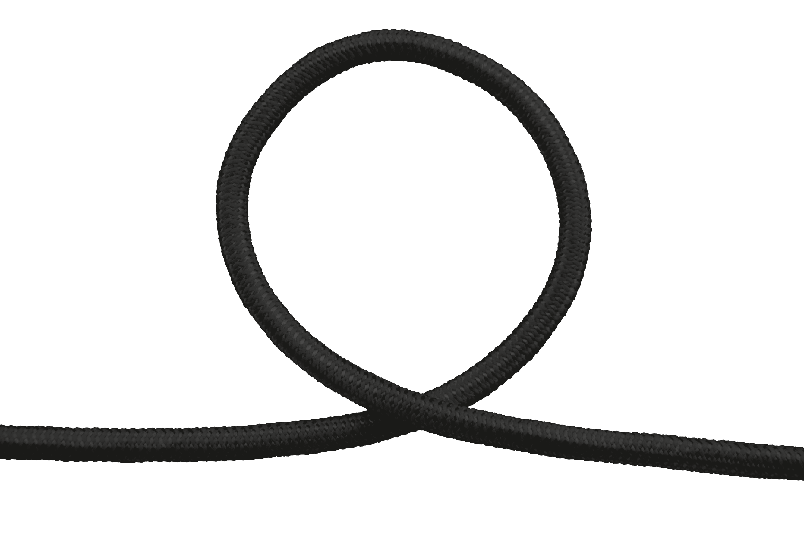 Ein schwarzes, aufgerolltes Kabel vor schwarzem Hintergrund. Das Kabel bildet eine Schleife.