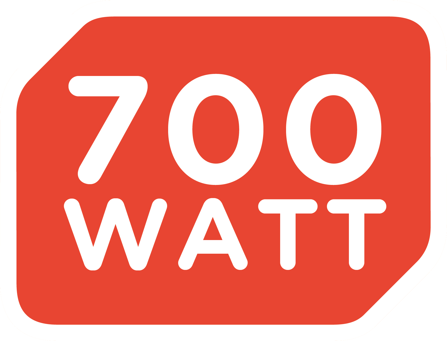 Ein rotes Rechteck mit abgerundeten Ecken zeigt den Text '700 WATT' in weißen, fetten Buchstaben. Der Hintergrund ist weiß.