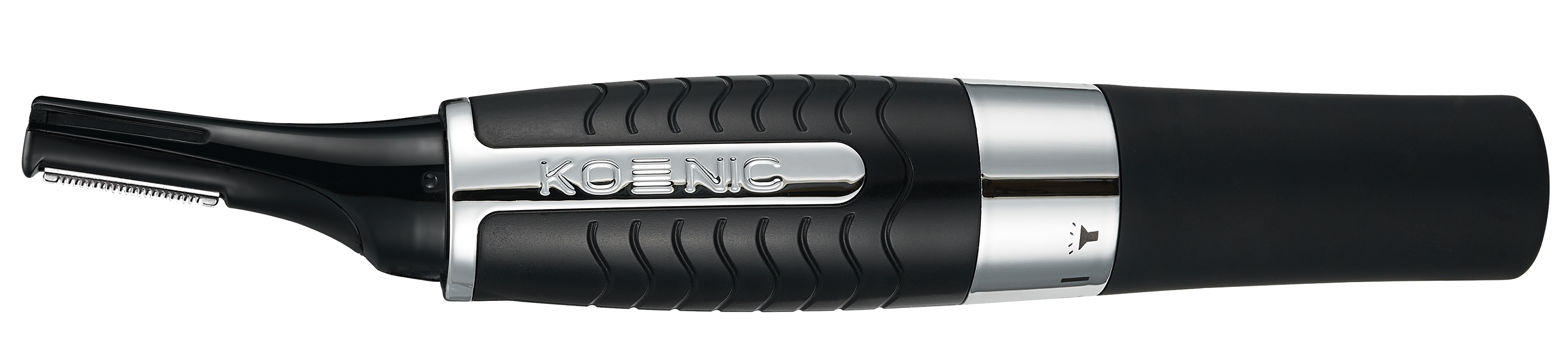 Czarny i srebrny trymer elektryczny. Trymer ma markę KOENIC.