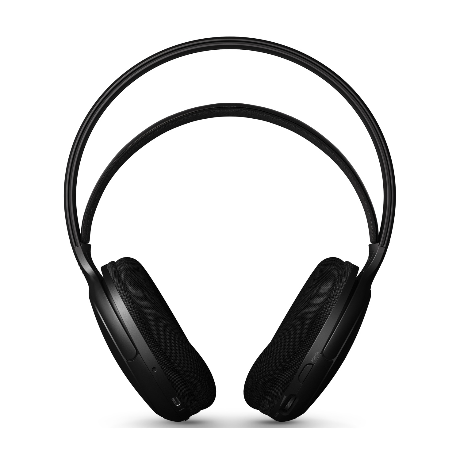 Cuffie nere con fascia curva, padiglioni auricolari e controlli. Lo sfondo è bianco.
