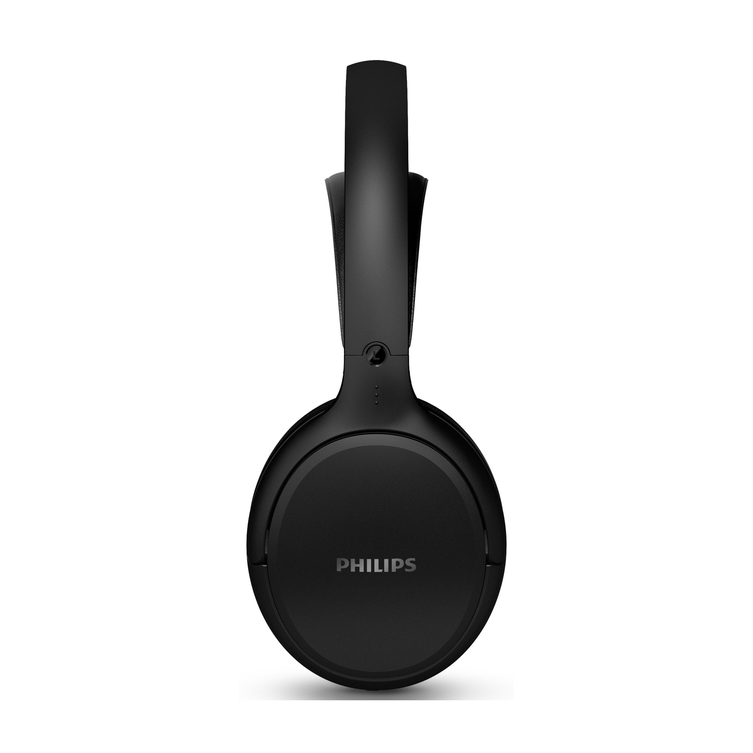 Cuffie Philips nere, centrate su sfondo bianco. Le cuffie sono piegate, mostrando i padiglioni e l'archetto.