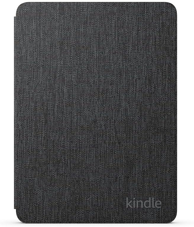 Eine dunkelgraue Kindle-Hülle mit strukturierter Oberfläche. Das Kindle-Logo befindet sich unten rechts.