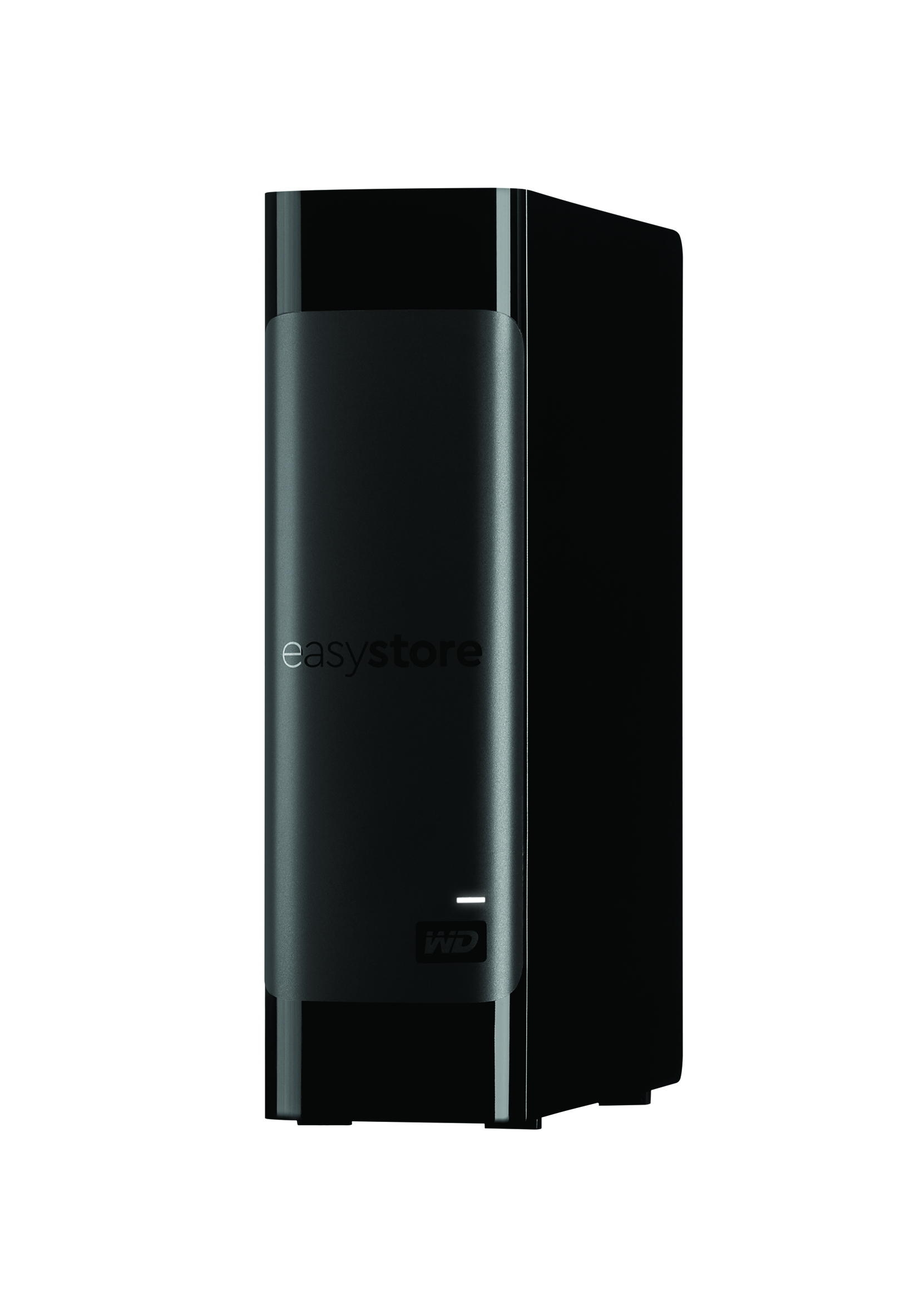 Eine schwarze externe Festplatte auf weißem Hintergrund. Es trägt das Wort 'easystore' und das WD-Logo.