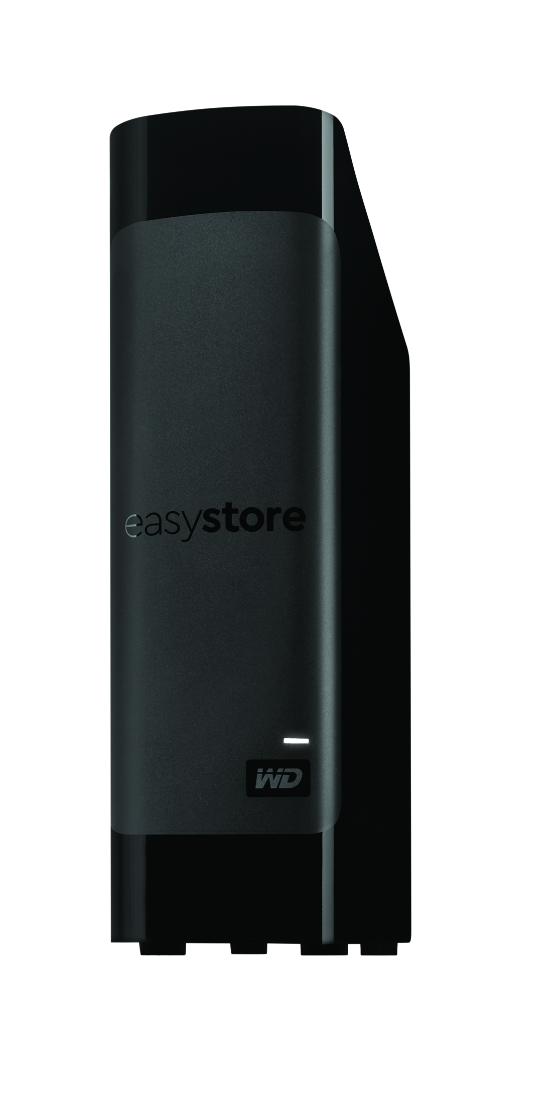 Eine schwarze externe Festplatte mit dem Wort 'easystore' und dem WD-Logo auf weißem Hintergrund.