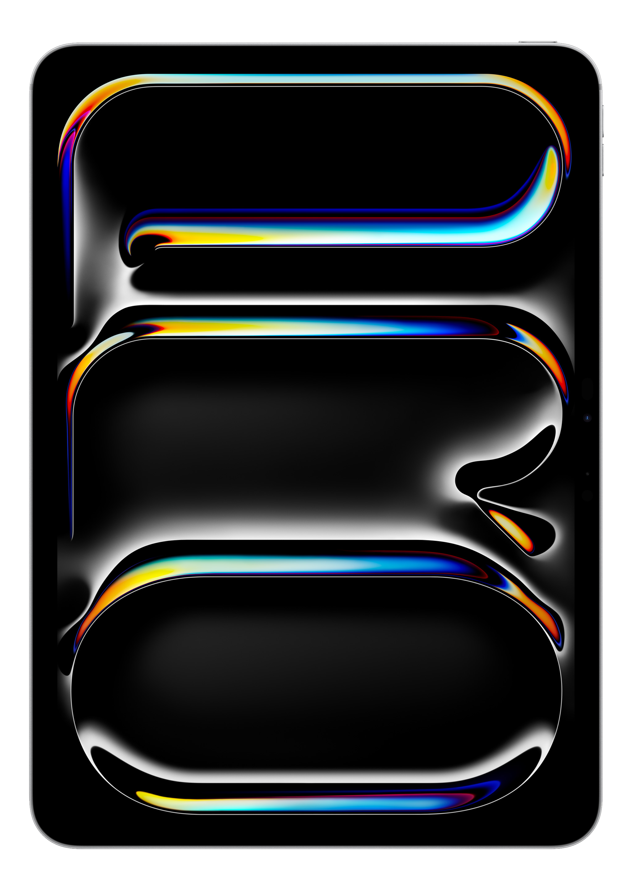 Image abstraite avec fond noir et formes arrondies colorées, avec des dégradés bleus, jaunes et rouges.