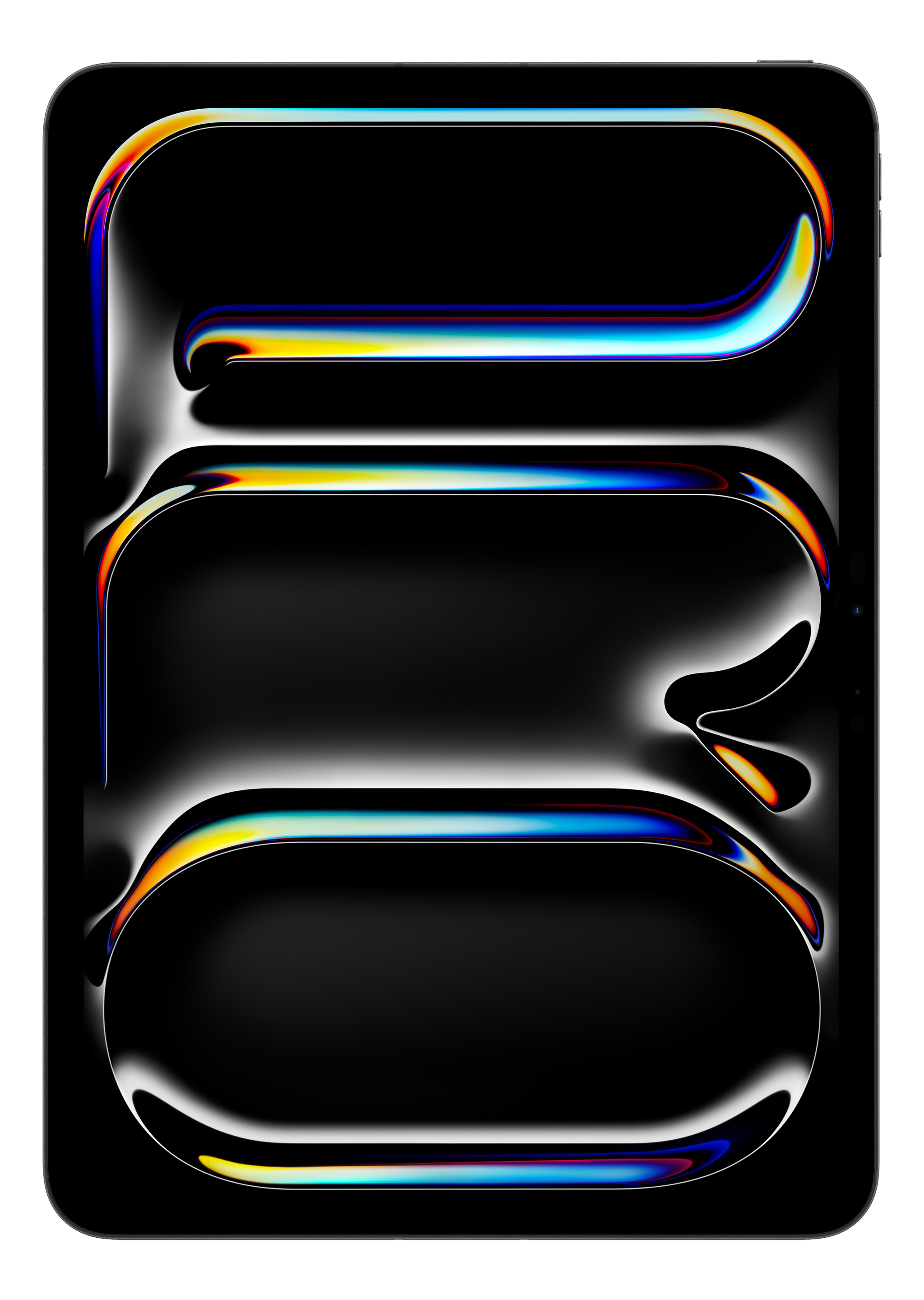 Arte digitale astratta su sfondo nero. Linee curve colorate, effetto gradiente e estetica scura.