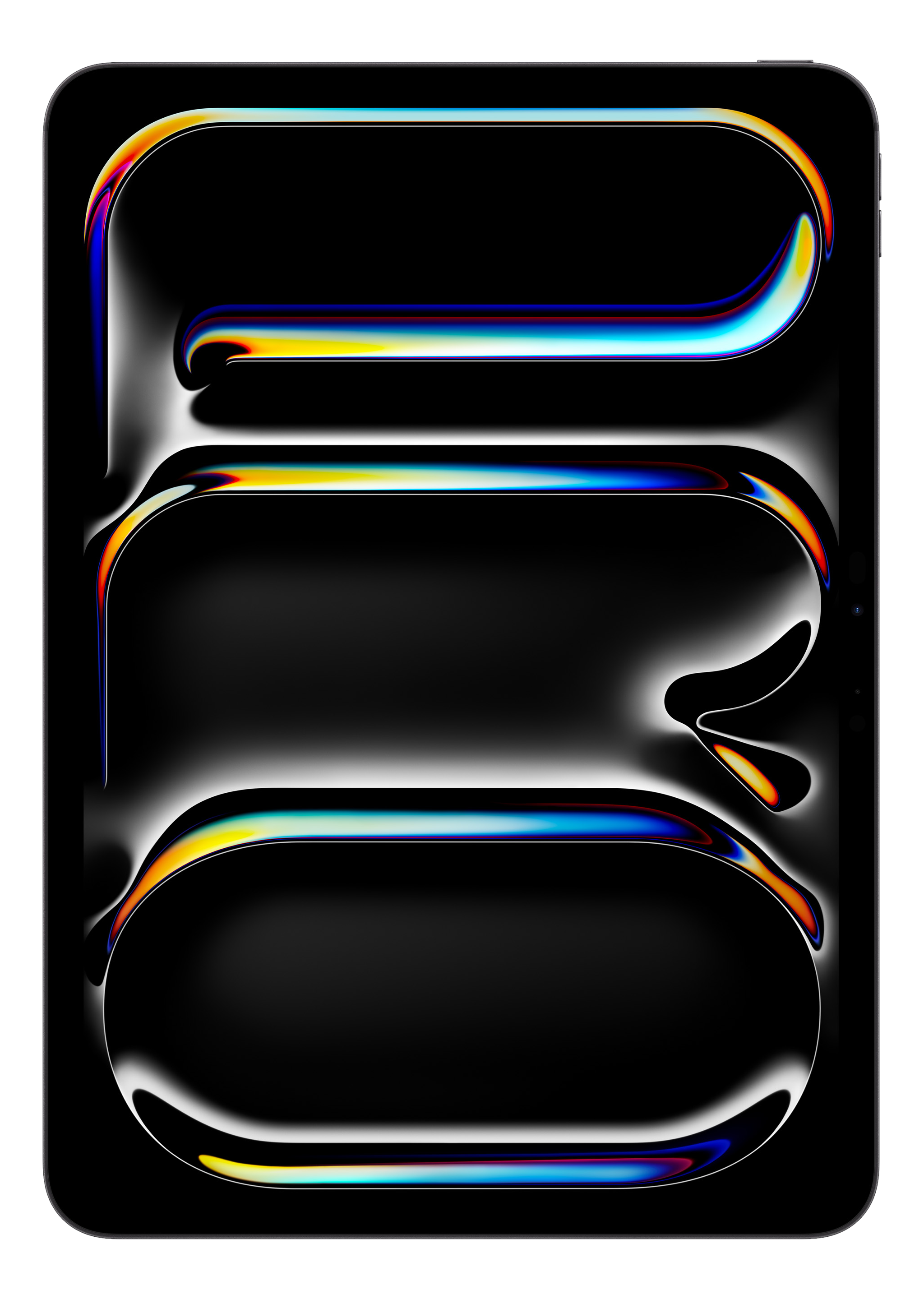 Abstrakte digitale Kunst. Schwarzer Hintergrund mit geschichteten, farbenfrohen, geschwungenen Formen.
