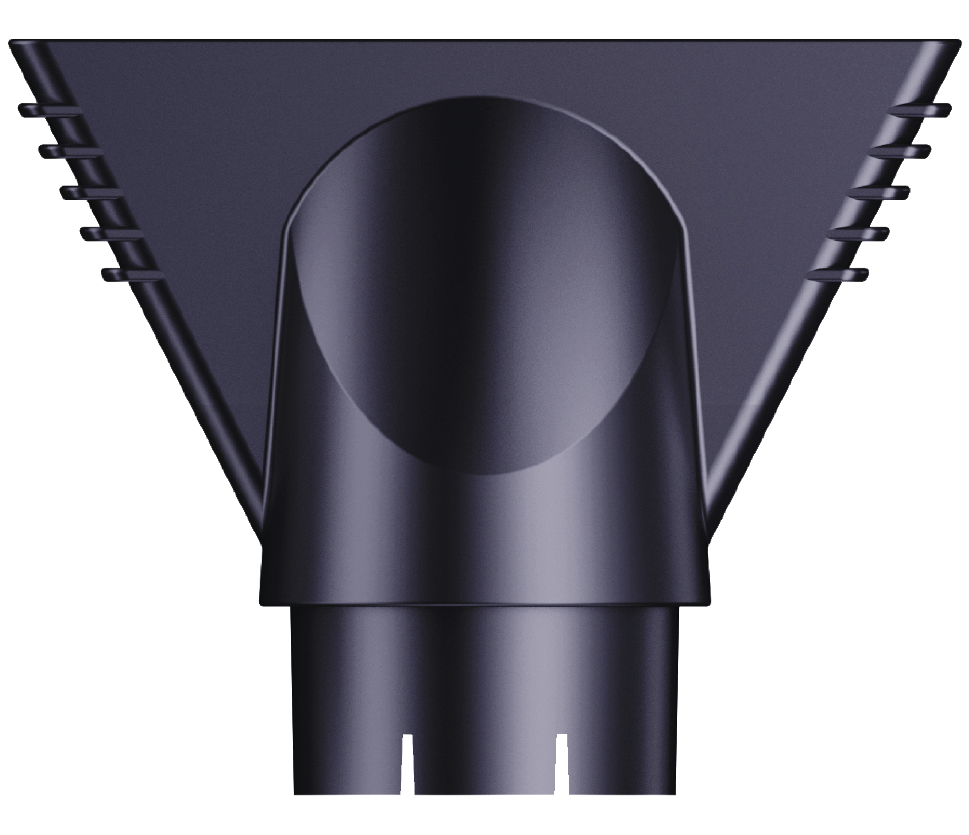 Ciemnofioletowa nasadka do suszarki do włosów, z szeroką, płaską dyszą i zakrzywioną konstrukcją centralną.