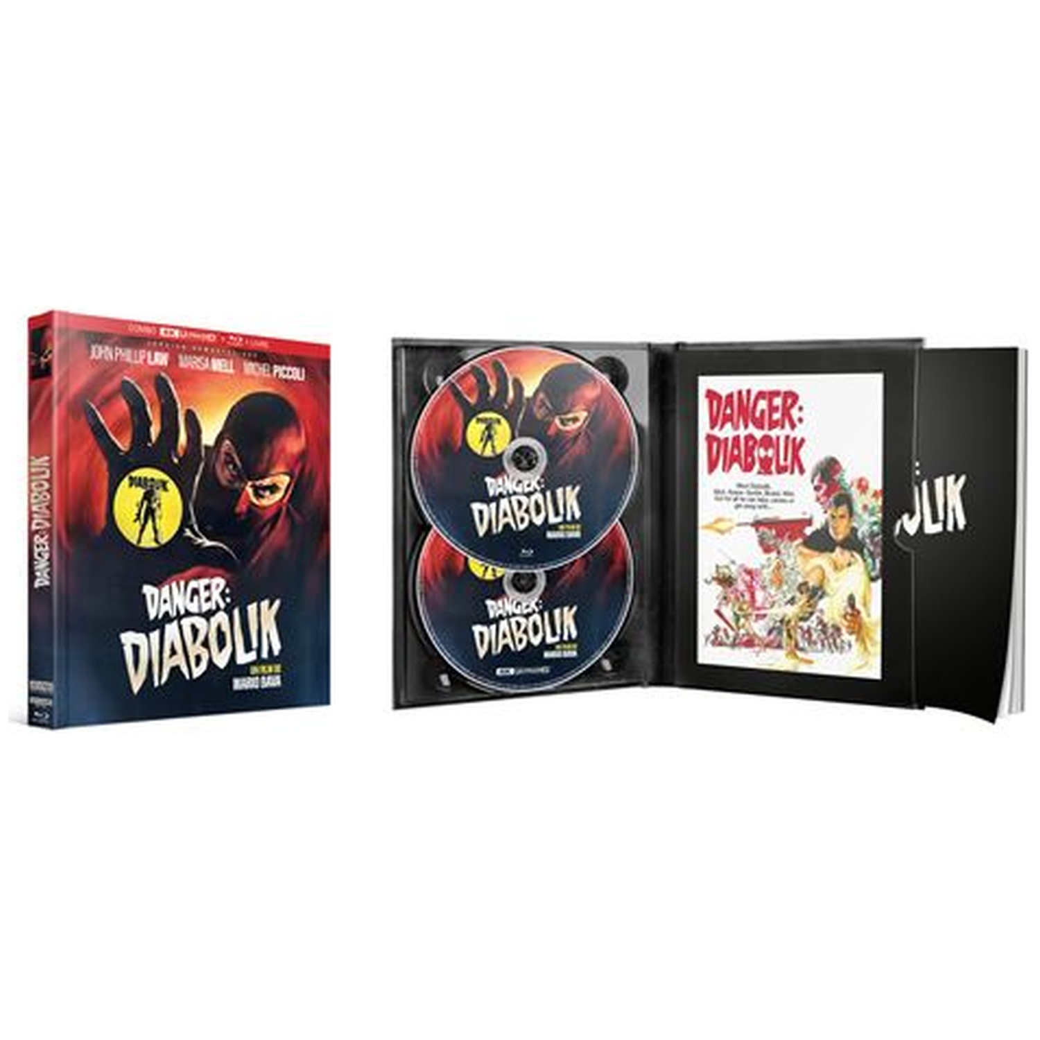 DVD set of 'Danger: Diabolik' movie. Includes box, discs, and booklet. Features the movie's title and artwork.