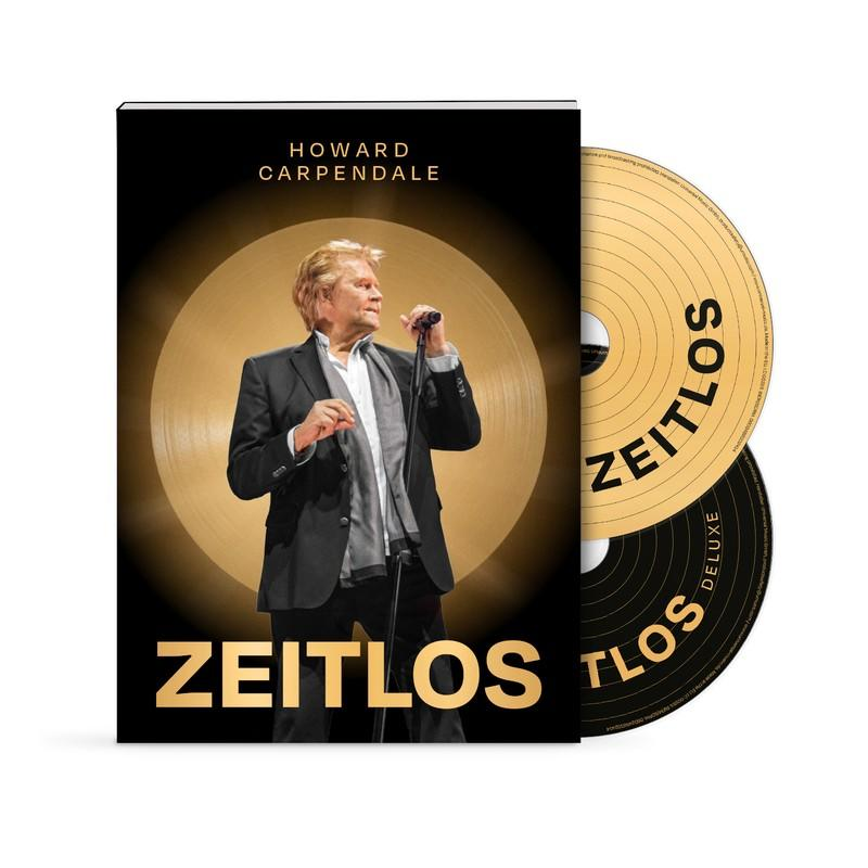 Albumcover: Howard Carpendale mit Mikrofon und zwei CDs. Der Albumtitel lautet 'Zeitlos'.