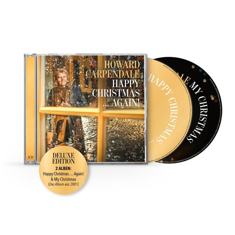 CD-Hülle mit Howard Carpendales Album 'Happy Christmas... Again!'. Zwei CDs sind sichtbar, mit goldenen und schwarzen Scheiben.