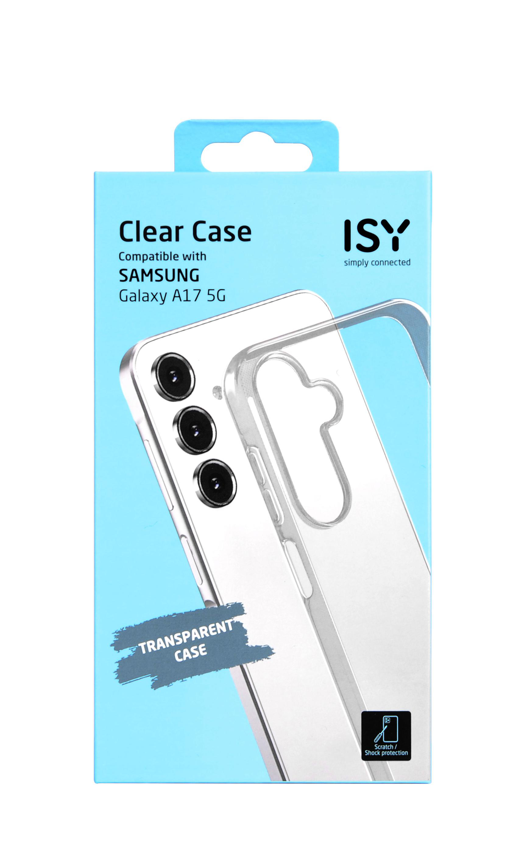 Auf dem Karton ist eine transparente Handyhülle abgebildet. Die Hülle ist für ein Samsung Galaxy A17 5G.