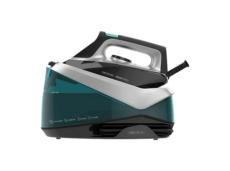 Centro de planchado - Cecotec IronHero 2800 Station, W, 135-360 g/min, 5 bar, Suela Turbo Slide cerámica antideslizante y resistente, Gris