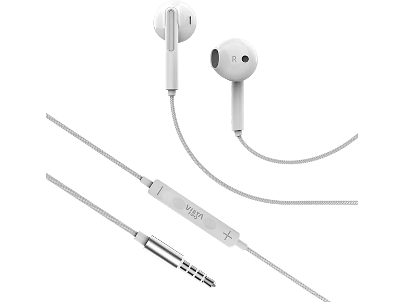 Auriculares de botón - Vieta Pro Cozy 2, Intraurales, Micrófono y control multimedia integrado, Minijack 3.5 mm, Blanco