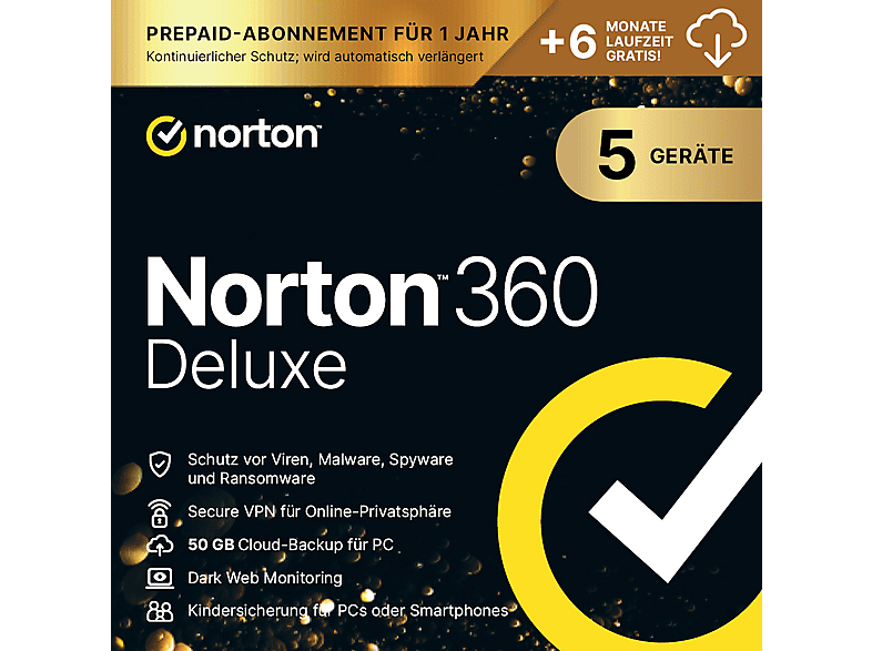 Norton 360 Deluxe - 1 Benutzer - 5 Geräte - 12+6 Monate Abo - 50GB Cloud-Speicher (PC, iOS, MAC, Android)
